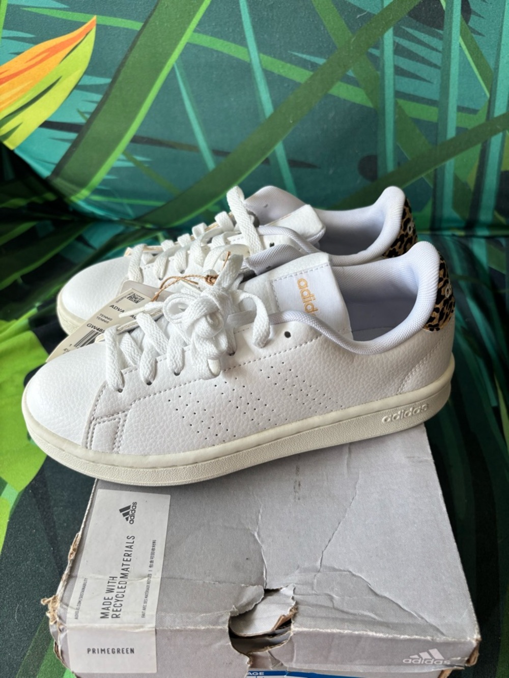 ADIDAS White Sneakers with Leopard Print Logo Accent - Picture 4 of 12